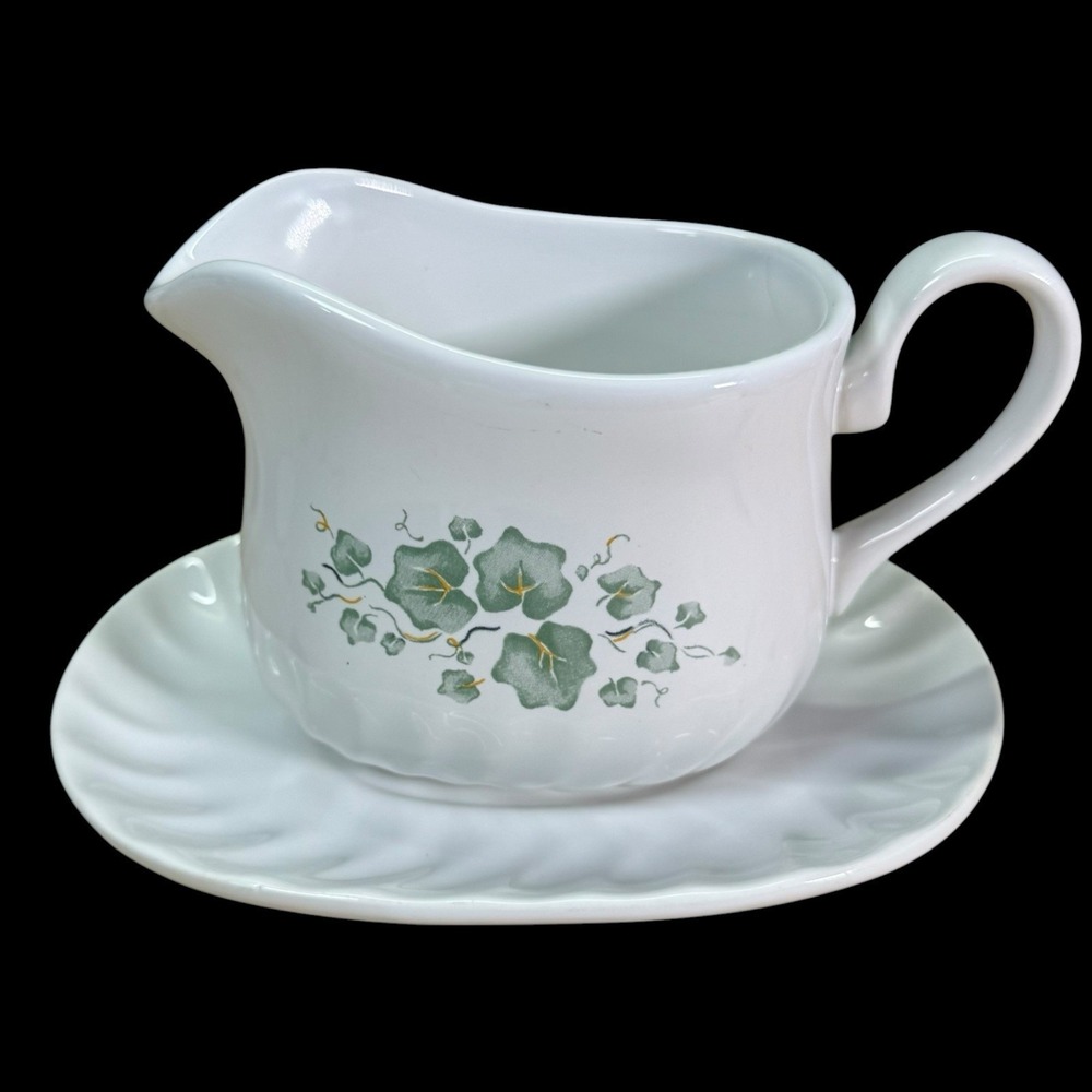 Corning Corelle Coordinates Callaway Ivy Swirl Gravy Boat & Underplate 2 Pc Set